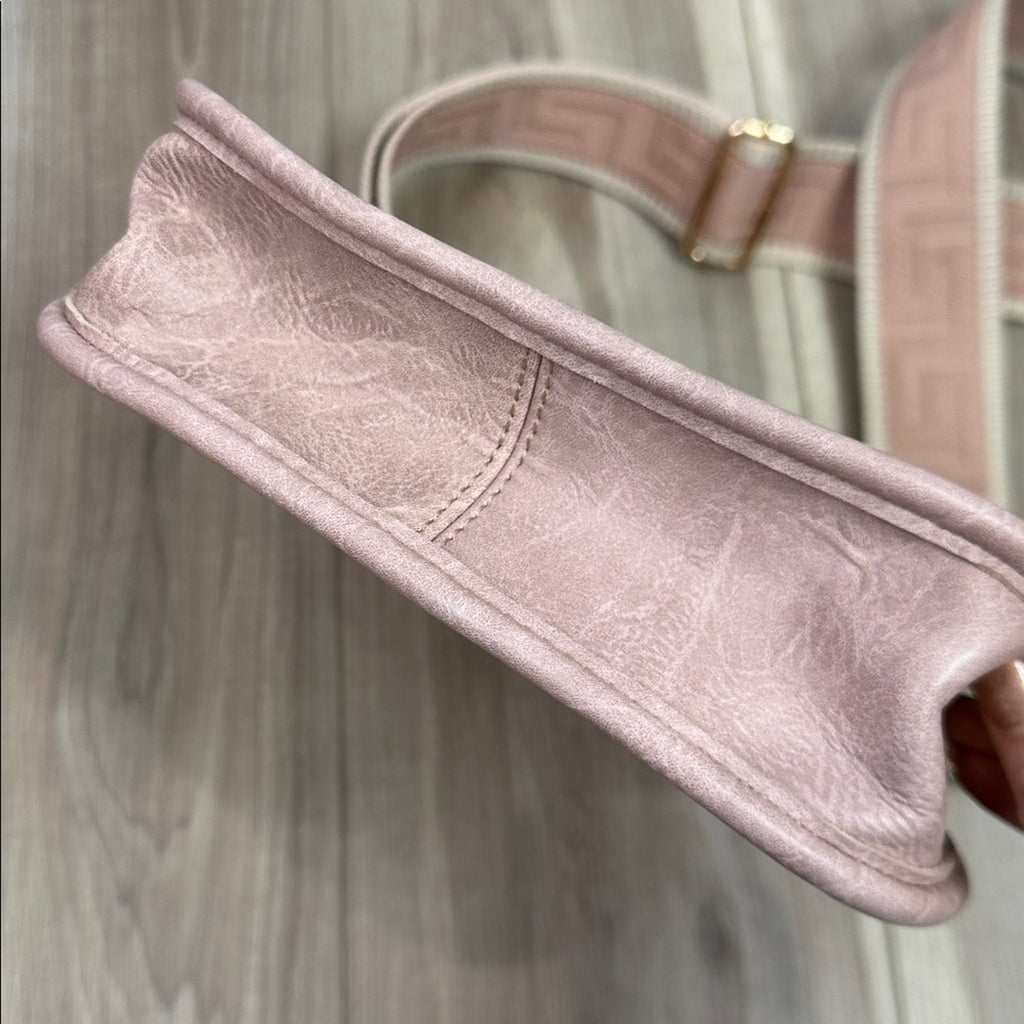 Ahdorned blush pink vegan leather crossbody messenger bag